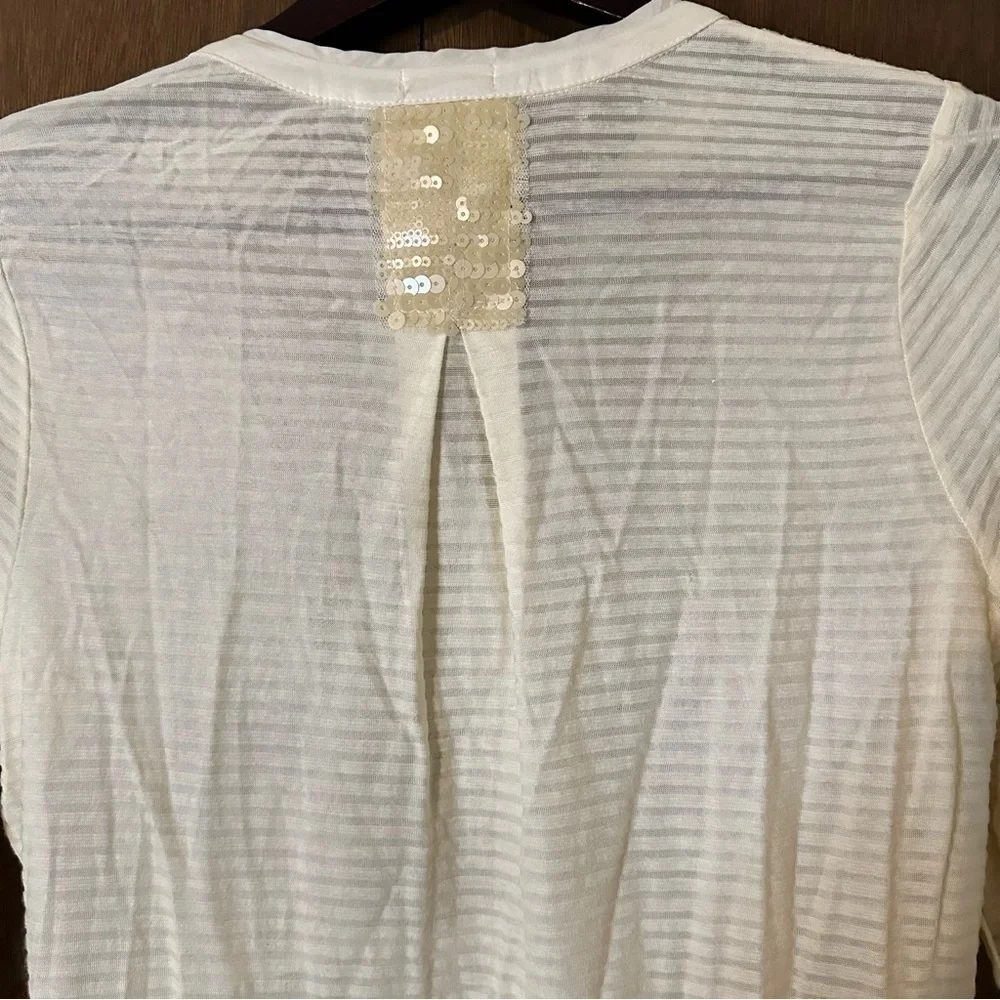 Anthropologie Tiny Sequin Placket Button Down Top Ivory Cream Embroidered Sz S - Picture 10 of 13